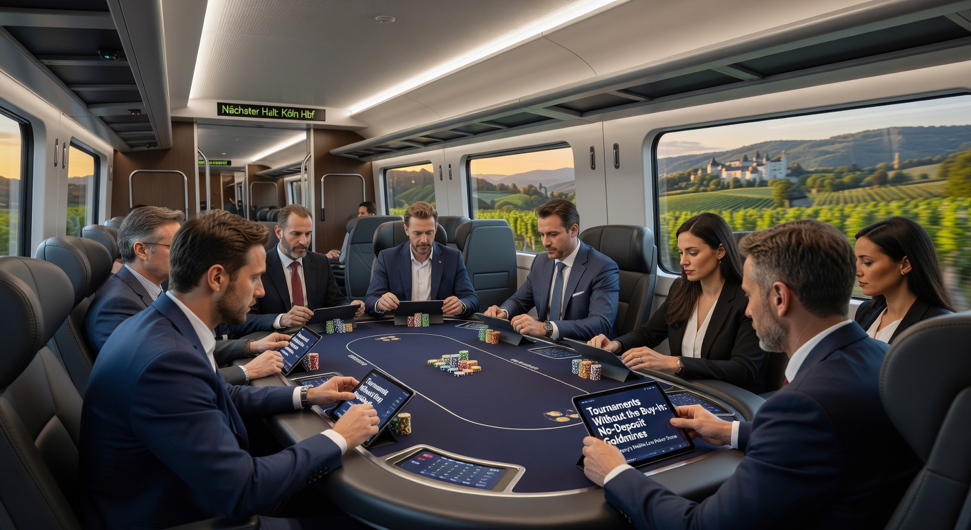 Nahaufnahme eines Live-Dealers, der Karten in einem No-Deposit-Turnier verteilt, mit mobilen Interfaces im Vordergrund