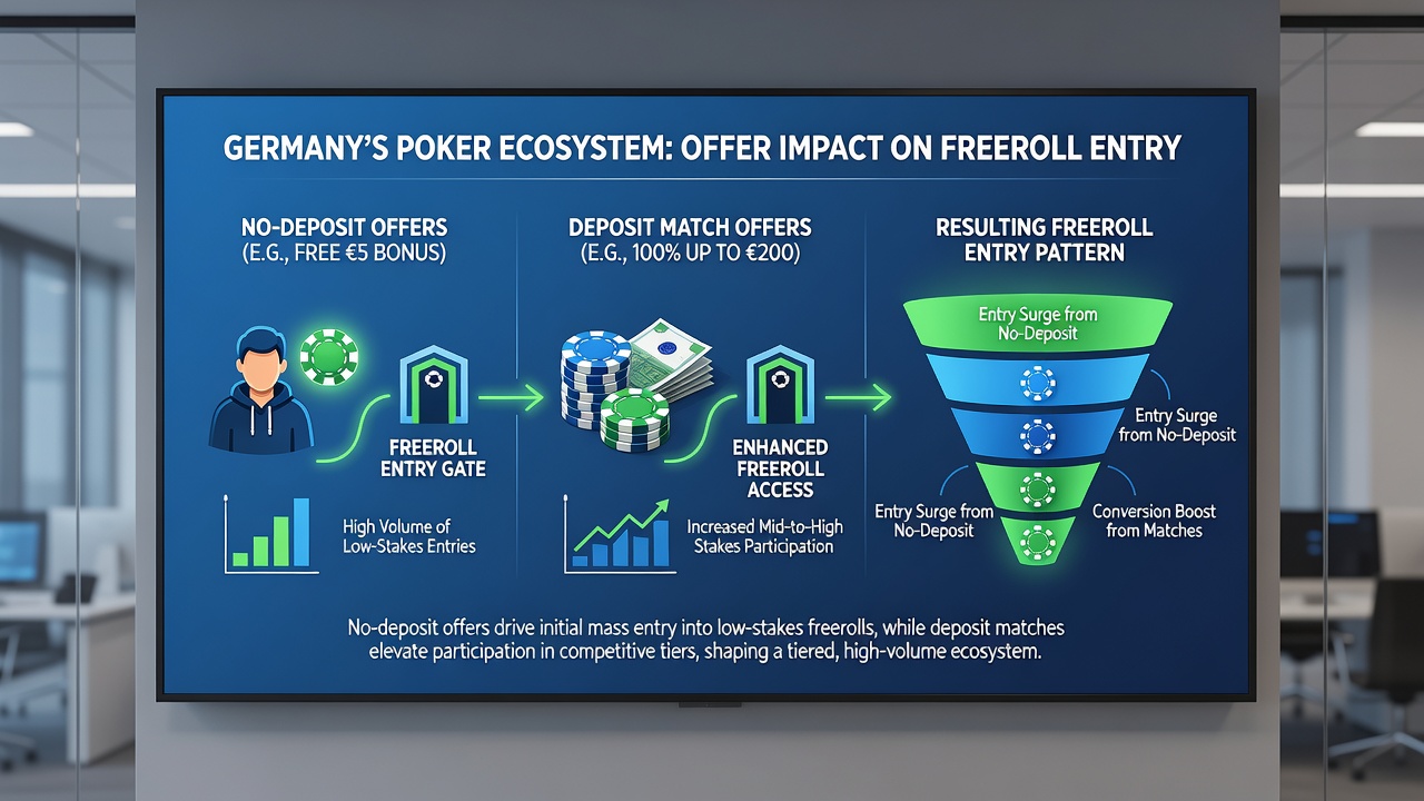 Grafik mit saisonalen Eintrittszahlen für Freerolls und Bonuswirkung in deutschen Poker-Communities