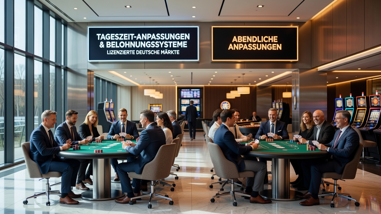Grafik zeigt tageszeitliche Belohnungsanpassungen in deutschen Online-Kartenspielplattformen mit Diagrammen zu Verkehrsspitzen und Algorithmusänderungen