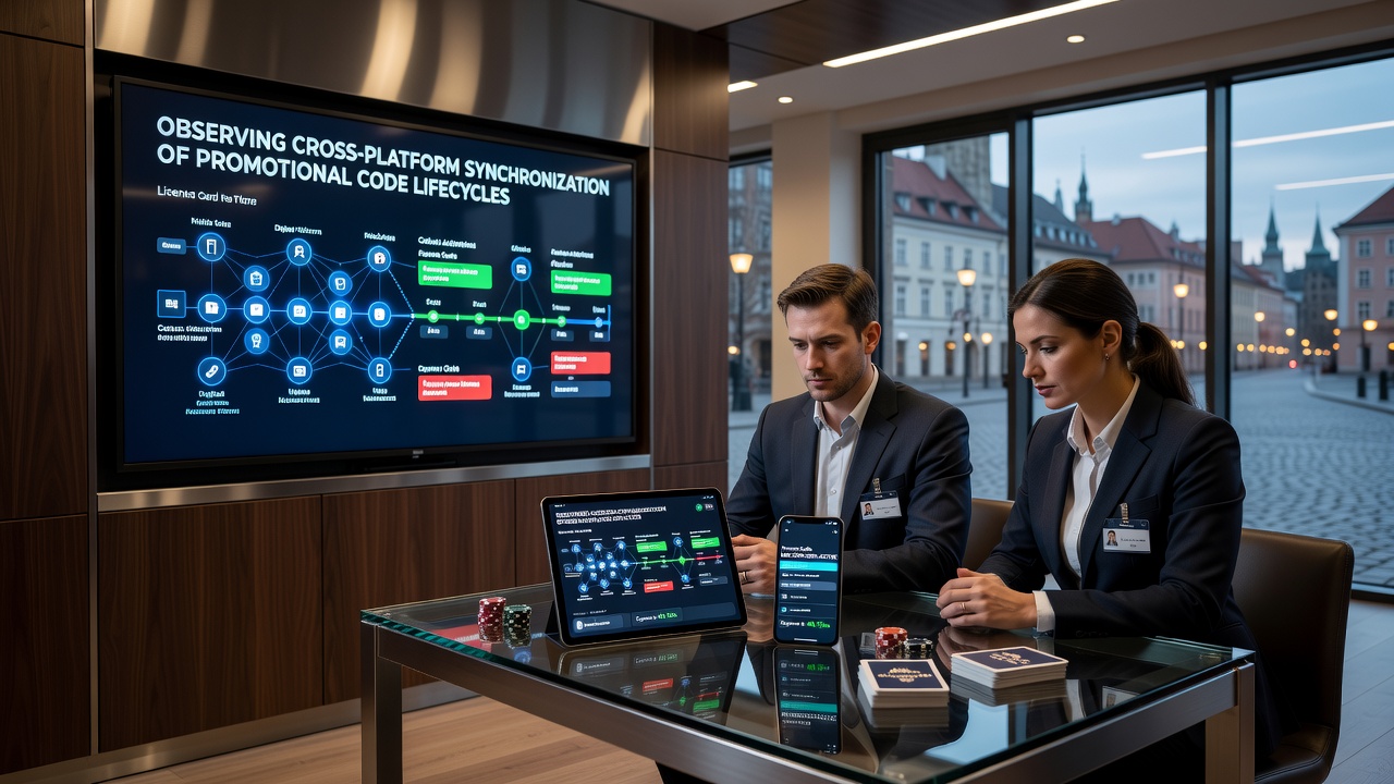 Visualisierung der Synchronisation von Aktionscodes über verschiedene Plattformen in mitteleuropäischen Kartenspielräumen